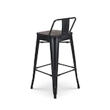 thumbnail of Set de 4 Taburetes de Bar de Metal Negro Mate Estilo Industrial con Respaldo y Asiento de Madera Oscura - Altura 66cm