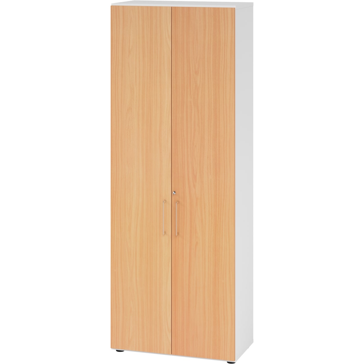 bümö Aktenschrank abschließbar, Büroschrank Holz 80cm breit in Weiß/Buche - abschließbarer Schrank mit Aktenregal für's Büro & Arbeitszimmer, Büro