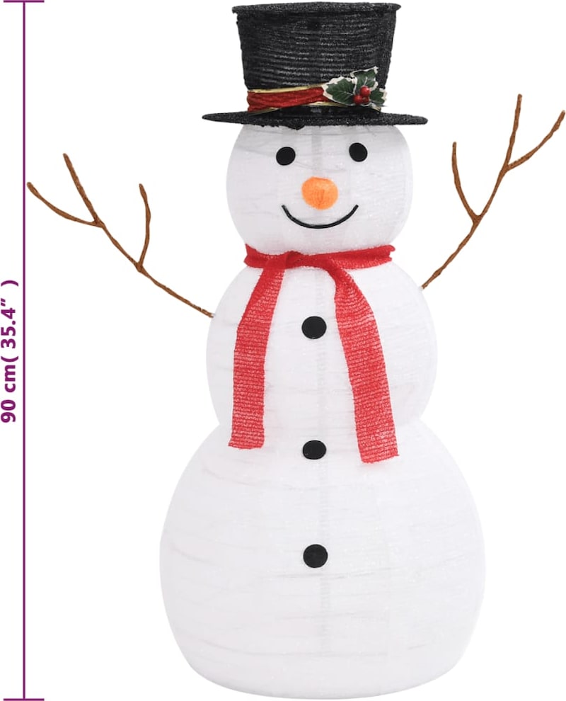 Ein leuchtender Schneemann mit Hut und Schal.