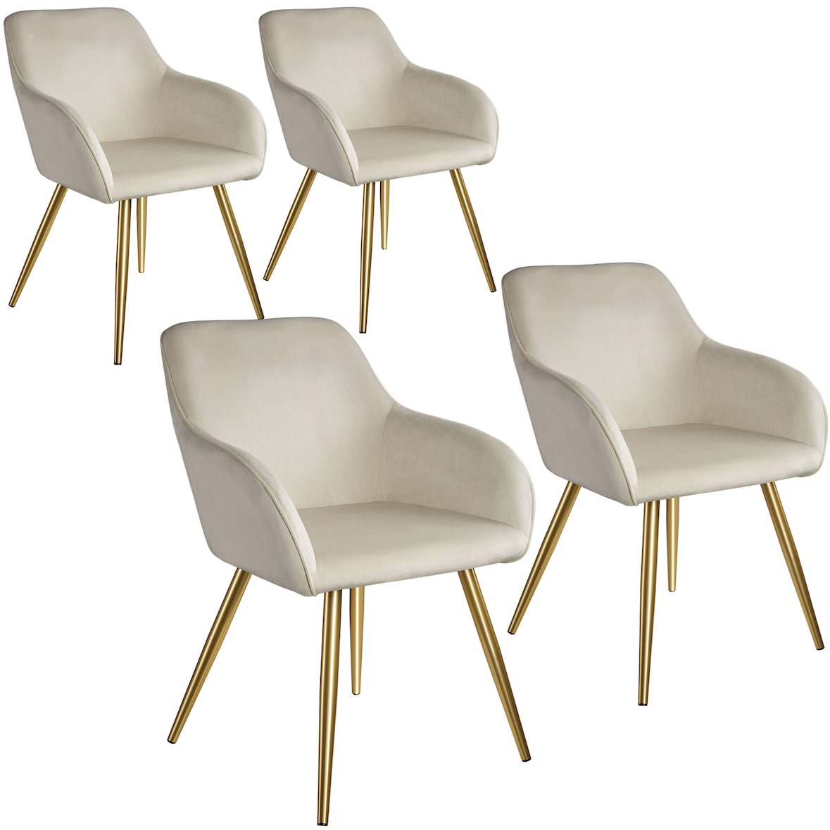 tectake Ensemble de 4 chaises rembourrées aspect velours crème et or - 404902