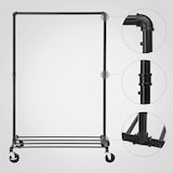 thumbnail of Garderobenständer, Schwerlast Metall Kleiderständer auf Rollen, 1 Kleiderstange, 1 Ablage, bis 90 kg belastbar, im Industriedesign, Schwarz