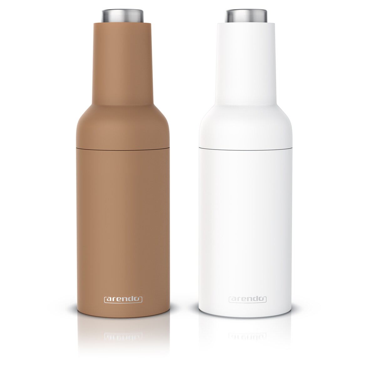 Arendo elektrische Salz- & Pfeffermühle, weiß/braun, Batterie, LED-Licht, Keramikmahlwerk, einstellbar