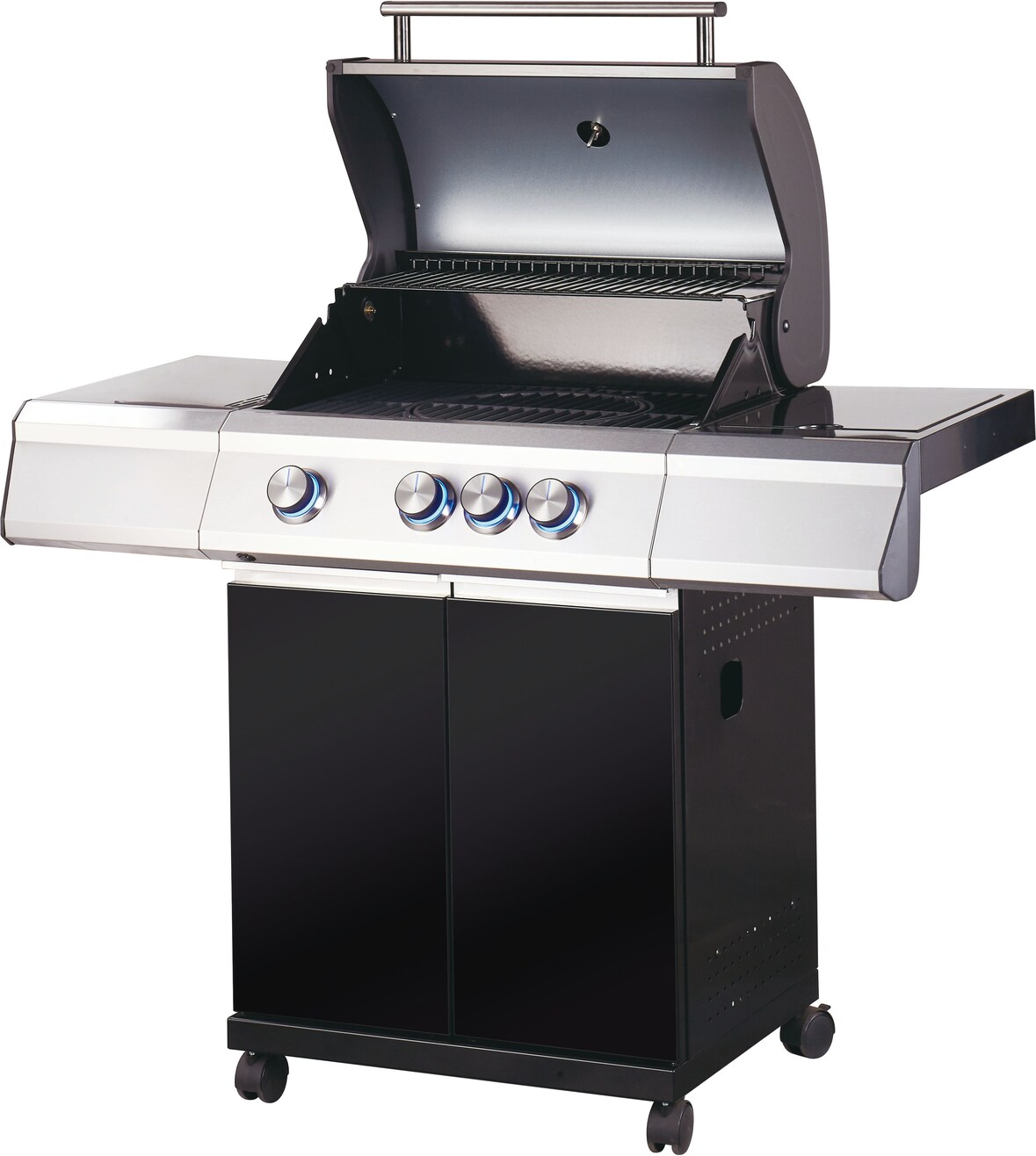 Tarrington House 3-Brenner Gasgrill PAXTON, Edelstahl / Gusseisen, 67 x 124 x 115 cm, mit Seitenbrenner, Warmhaltegitter, fahrbar, schwarz