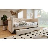 thumbnail of Schlafsofa Daybed 90x200 mit 2 Schubladen Stauraum, Leinenstoff Bezug, Armlehnen Rückenlehne, Tagesbett Gästebett Beige