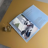 thumbnail of Restootab - Statafel Rome, wit onderstel Ø60cm, oker maggese, houten randen