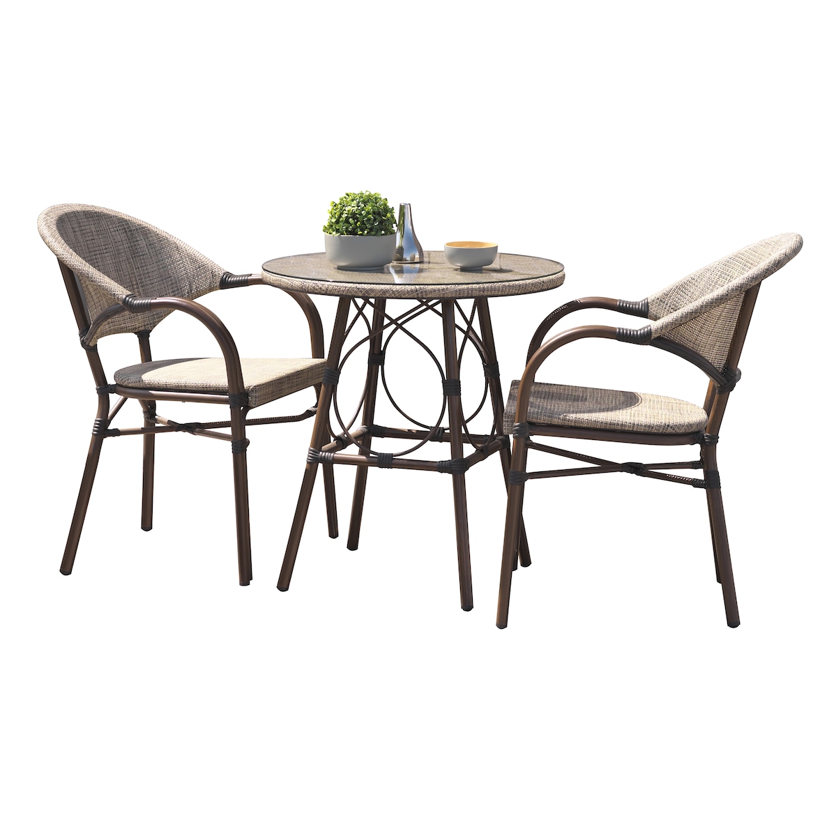 Ensemble repas de jardin 2 places en aluminium marron - USHUAIA