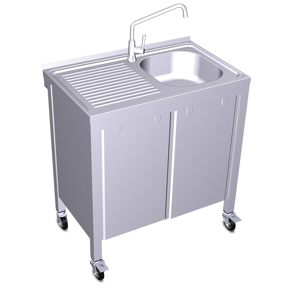 Fregadero portátil automático agua fría con cubeta a la derecha