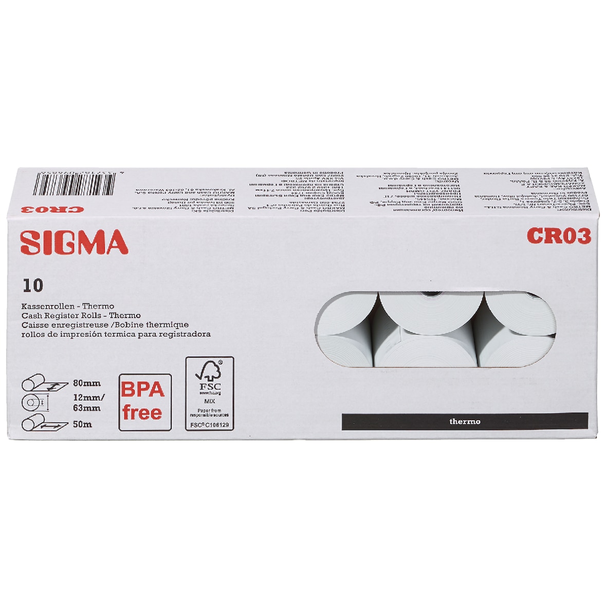 SIGMA Thermische kassarollen CR03, 80 mm x 50 m, 10 stuks