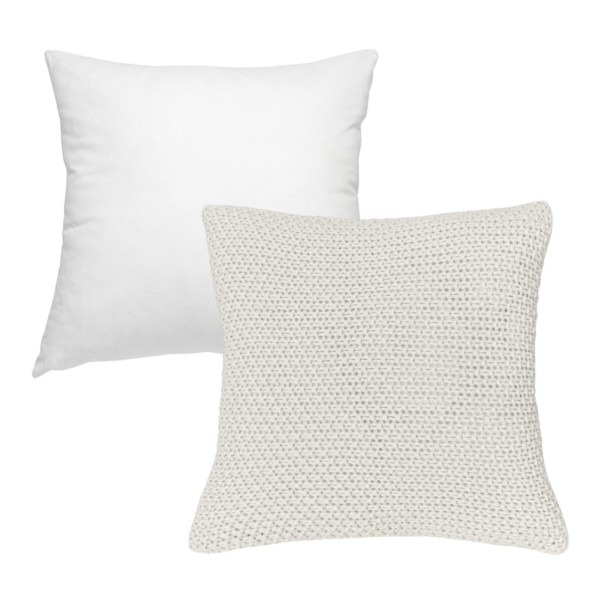 Kissenbezug Strick 45x45 weiß mit Federkissen Füllung - Reißverschluss OEKO-TEX Dekokissen Sofakissen weiche Kissenhülle mit Strickmuster