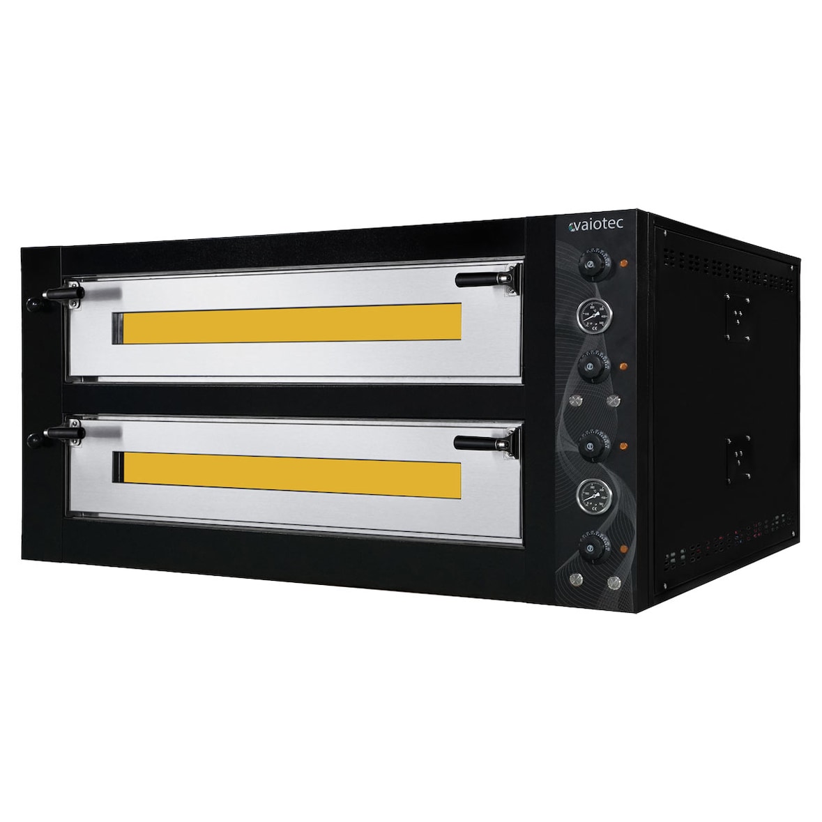 Forno elétrico de pizza para 6 + 6 pizzas 34 cm Ø, 2 câmaras 105 x 70 x 14 cm, gama de temperatura: 50-450°C, 17,6 kW, 400 V, 11456 Vaiotec