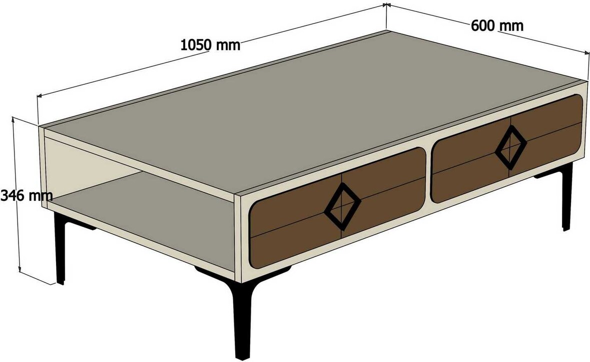 Skye Decor, Samba- Samba HCT, Weiß,,Nussbaumfarbe, Couchtische, 34,6x105x60 cm, 100% Melaminbeschichtete Partikelplatte