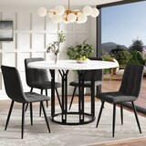 thumbnail of Essgruppe Esstisch Set 5 teilig Schwarz 100x100x74 cm mit 4 Stühlen MDF Marmoroptik Metallgestell, verstellbare Füße, modern