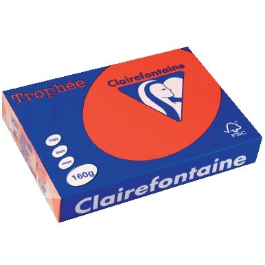 CLAIREFONTAINE Ramette de 250 feuilles papier couleur TROPHEE 160 grammes format A4 Rouge corail 1004
