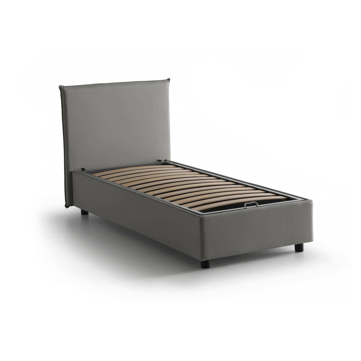 Dmora Letto singolo Cassiopea, Letto contenitore con rivestimento in tessuto, 100% Made in Italy, adatto per materasso Cm 80x200, Grigio