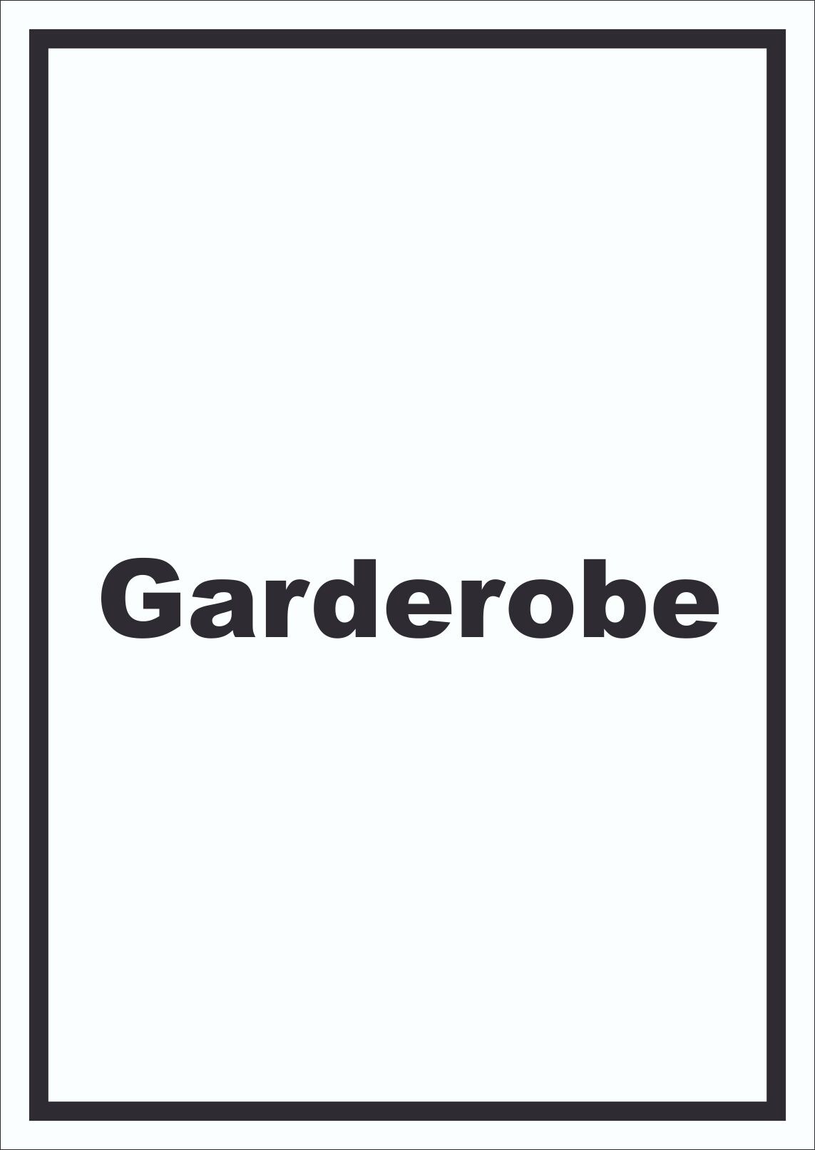 Garderobe Schild mit Text Kleidung aufbewahren hochkant A1 Rückseite selbstklebend