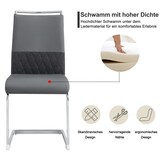 thumbnail of Esszimmerstuhl 2er Set Grau 95x42x48 cm mit hoher ergonomischer Rückenlehne, PU Kunstleder+Leinen Bezug, Metallgestell, pflegeleicht