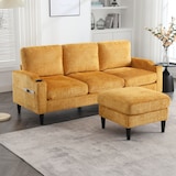 thumbnail of 4-Sitzer Sofa aus Chenille mit Hocker und Stauraum – Elegantes Design in Gelb, Getränkehalter und Seitentaschen, Komfort bis 300 kg