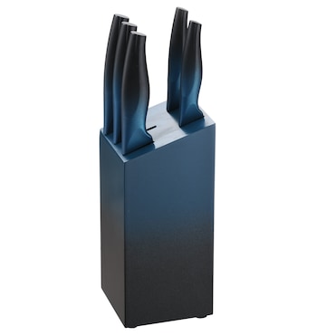 Michelino 6-teiliges Edelstahl Messer-Set mit Messerblock aus Holz Kochmesser Blau