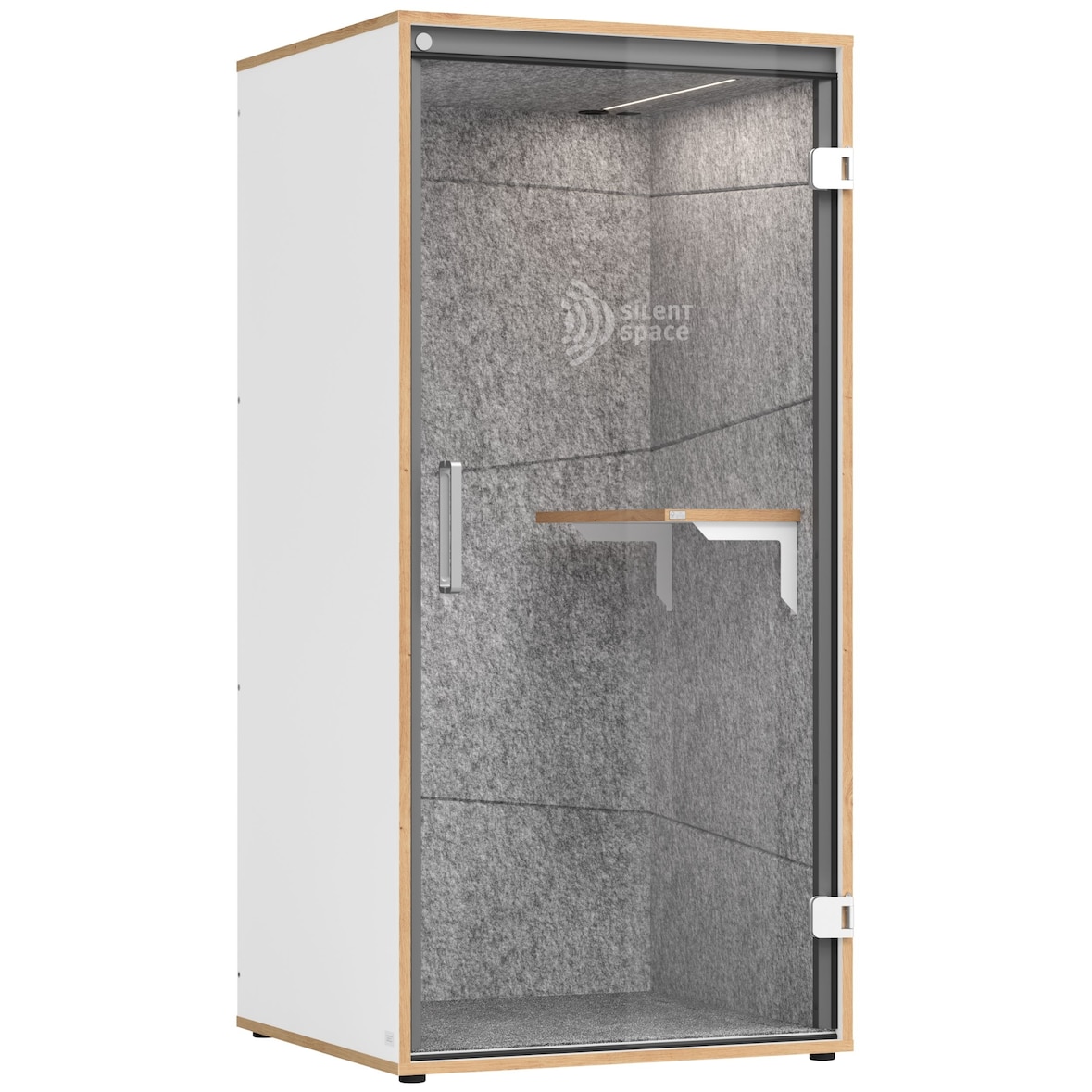 bümö quietlyCast Telefonbox in Weiß-Asteiche mit Schalldämmung, Beleuchtung & Stromanschlüssen, Telefonkabine als Raum-in-Raum System, Telefonzelle