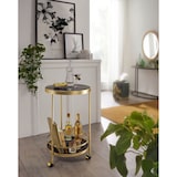 thumbnail of Design Servierwagen Gold Rund Ø 45cm 2 Ebenen, Beistelltisch auf Rollen mit Glasplatte Schwarz Speisewagen, Küchenwagen,