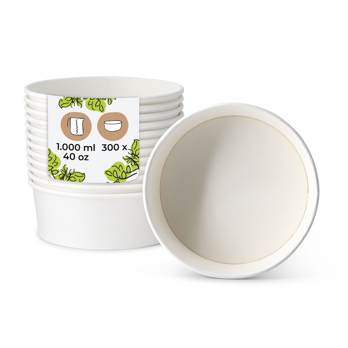 BIOZOYG Salatschale 300 Stück 1000 ml weiß Suppenschalen Einwegschalen to go Einweggeschirr Deli Container Bowl Kartonschale Einweg Suppenbehälter