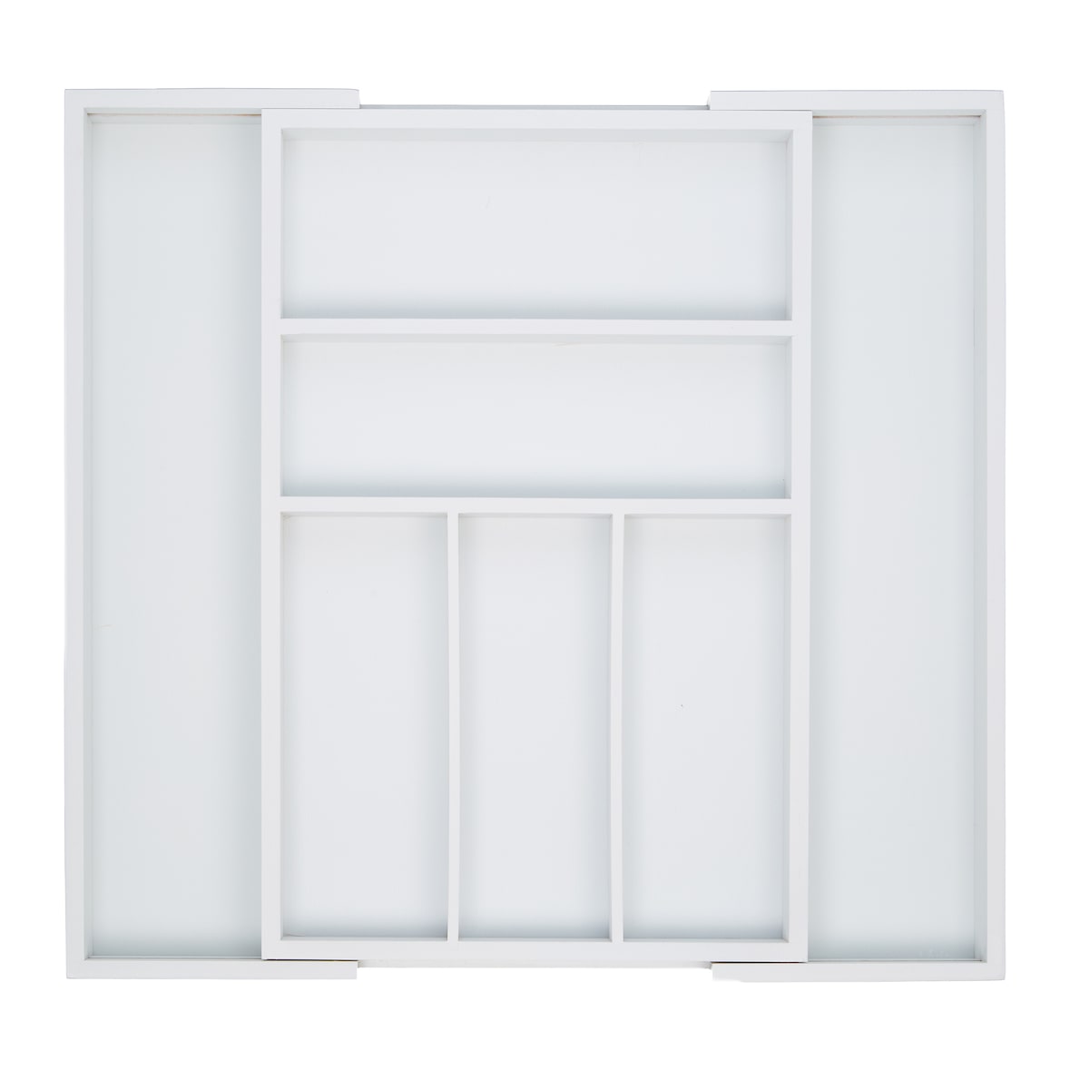 Relaxdays Besteckkasten Schublade, ausziehbar, variable Breite, 5 - 7 Fächer, Bambus Organizer, HxBxT: 5x48x46cm, weiß