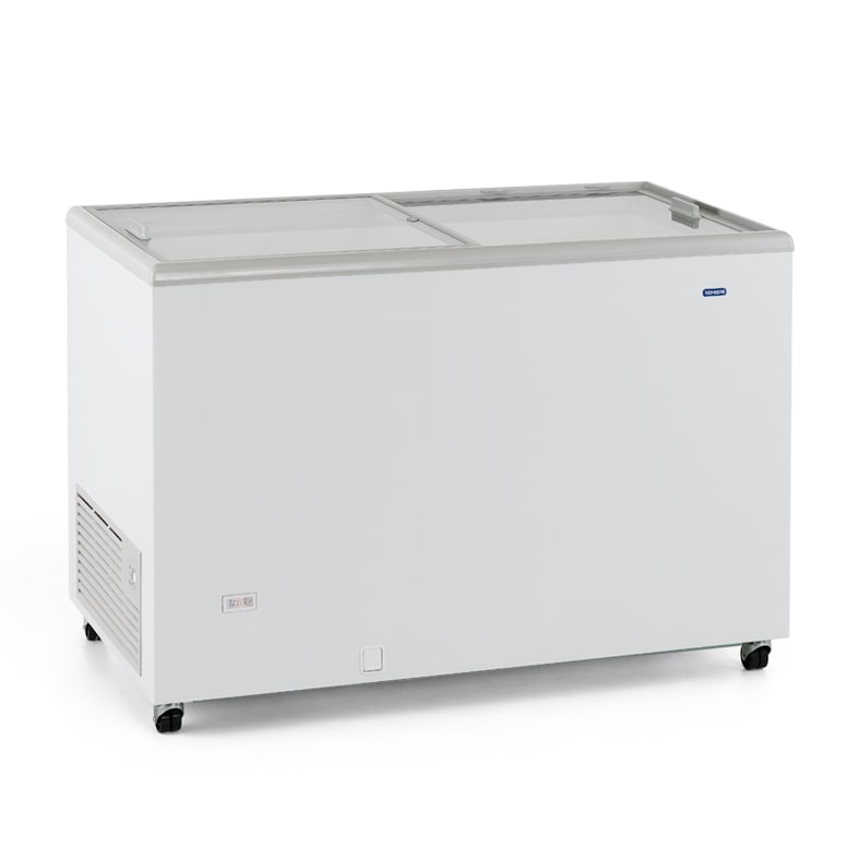 Congélateur coffre à crème glacée 222L à portes coulissantes vitrées Materiel Horeca, 84.3 x 67 x 89.5 cm