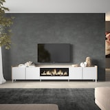 thumbnail of Mobile TV Soggiorno, 315x61x35 cm, Per TV fino a 80", Camino elettrico XXL, Design industriale, Bianco e Rovere soft