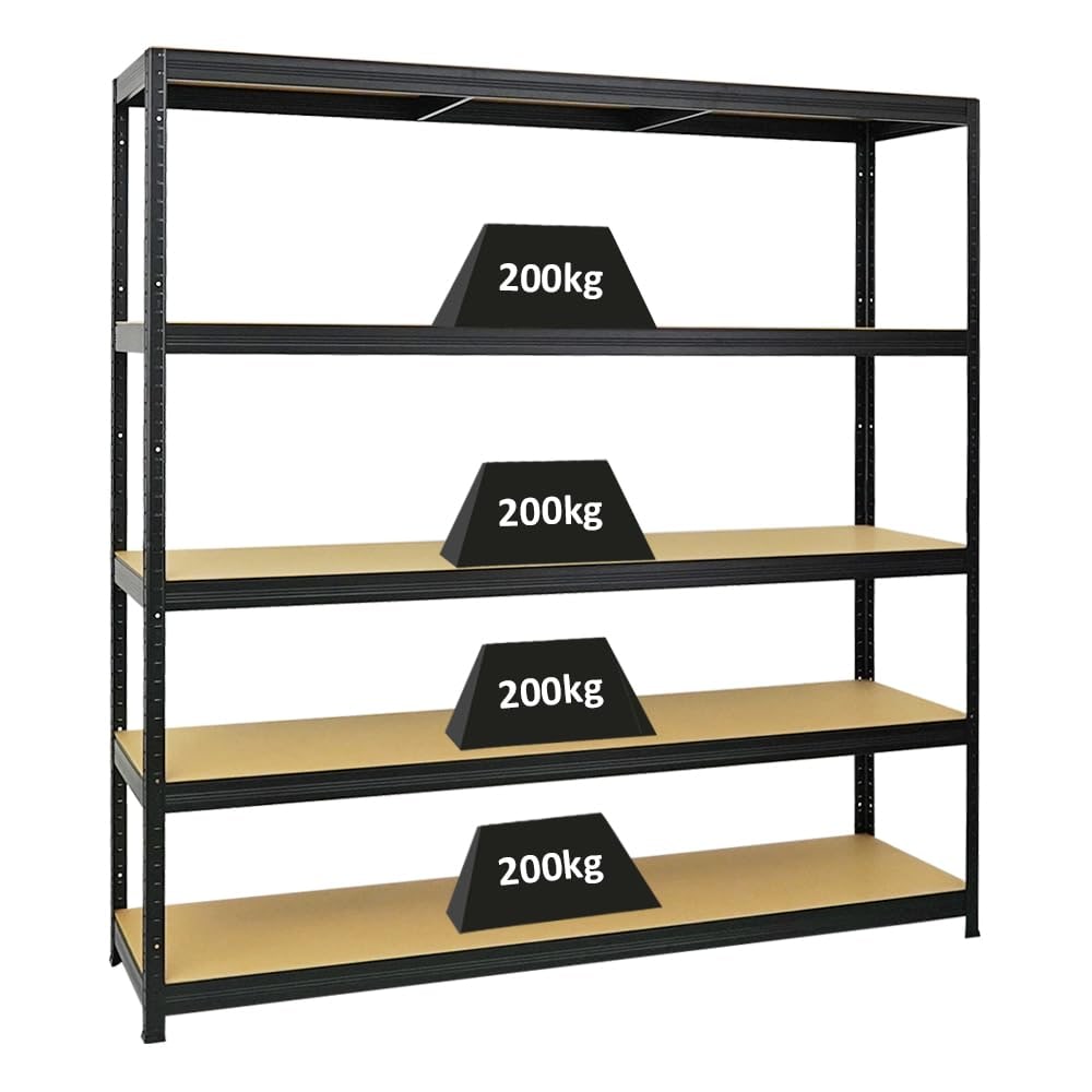 PROREGAL Étagère charge lourde GIANT ELEPHANT | HxLxP 180x180x45cm | 200kg par niveau | Noir | Étagère robuste de Garage, Atelier