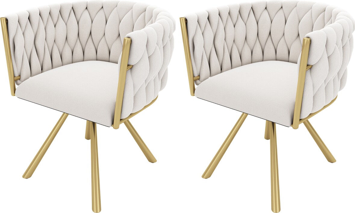 Drehbare Esszimmerstühle 2er-Set Samt Beige/Gold mit 360°-Drehfunktion