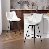 thumbnail of Barhocker, 2er-Set, Barstühle mit PU-Lederbezug, Drehfunktion, Rückenlehne und Fußstütze, für Küchentheke, Esszimmer, Weiß