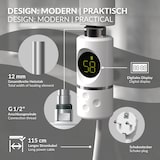 thumbnail of Elektrischer Badheizkörper mit Heizstab 1200W 400x1800 mm Weiß gerade mit Seitenanschluss & Thermostat Digitalanzeige LuxeBath