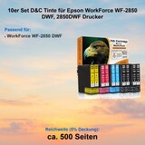 thumbnail of 10er Set D&C Tinte für Epson WorkForce WF-2850 DWF, 2850DWF Drucker