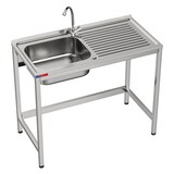 thumbnail of Gasfrit- Fregadero bajo barra 1 seno y 1 escurridor y grifo dos aguas industrial acero inoxidable 800 x 500 x 850 mm