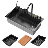 thumbnail of ML-Design Spülbecken Edelstahl 80 × 46 cm Anthrazit – Einbauspüle mit Wasserfall-Design, ausziehbarem Wasserhahn & Zubehör, rechteckige Küchenspüle
