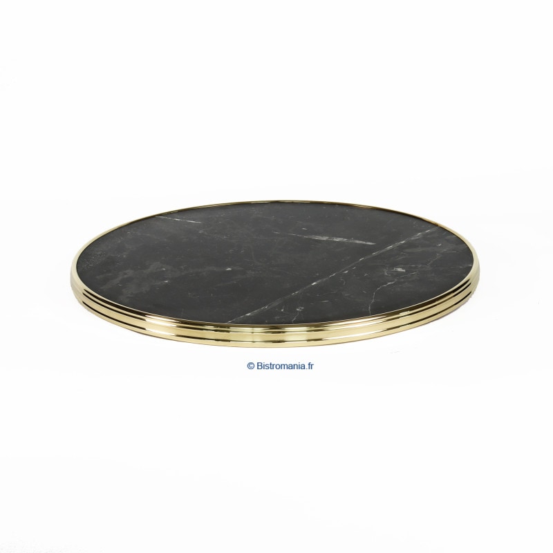 Plateau de table rond MARCEAU - Marbre MARQUINA - cerclage laiton D60 cm