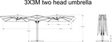 thumbnail of METRO Professional Gastro Dubbele Parasol, Aluminium / Polyester, 3 x 3 m, Slinger openingsysteem, waterafstotend, rood / platina
