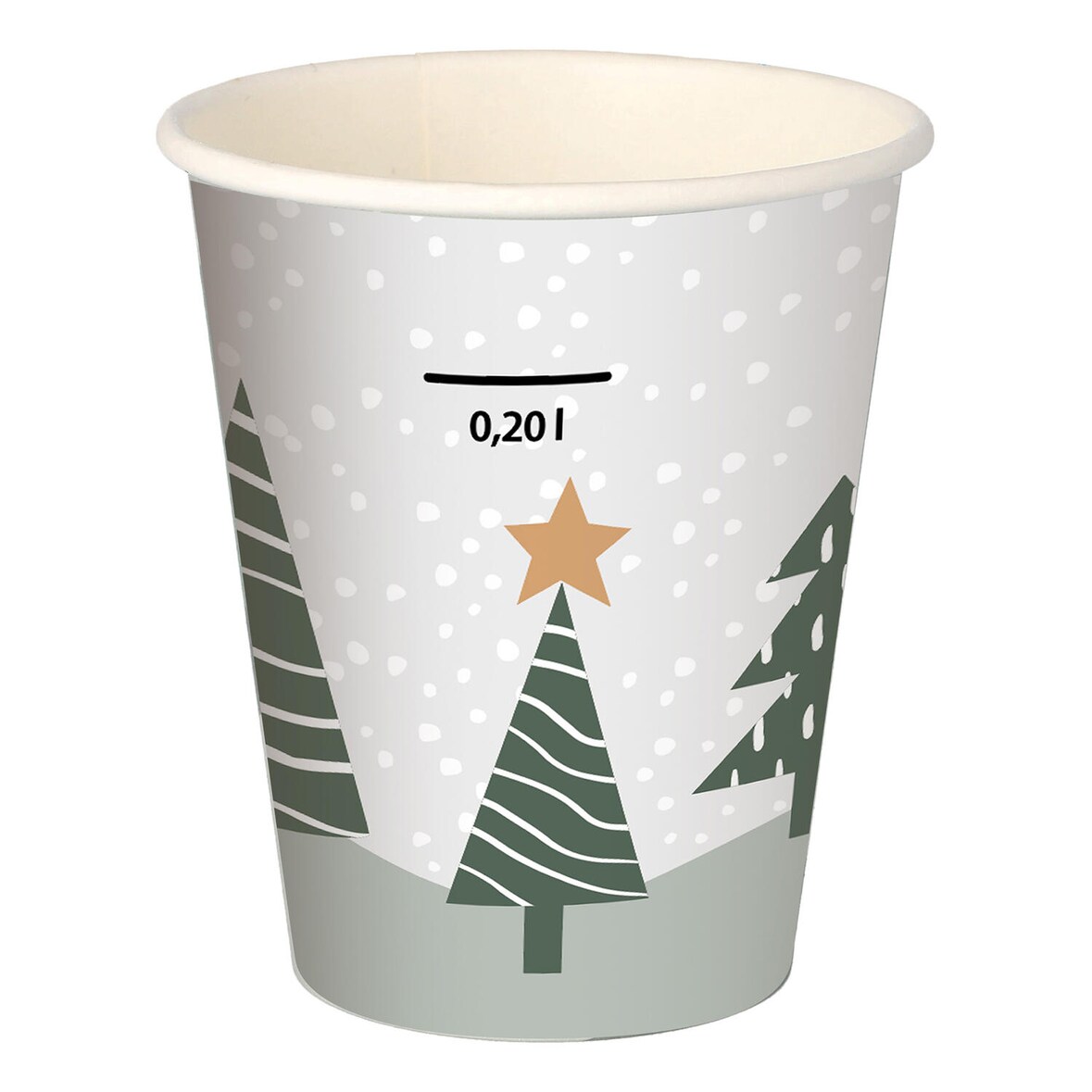 VEPATIM 250 Heißgetränkebecher Pappbecher "Tannenwald & Weihnachtsstern" 200ml mit Eichstrich