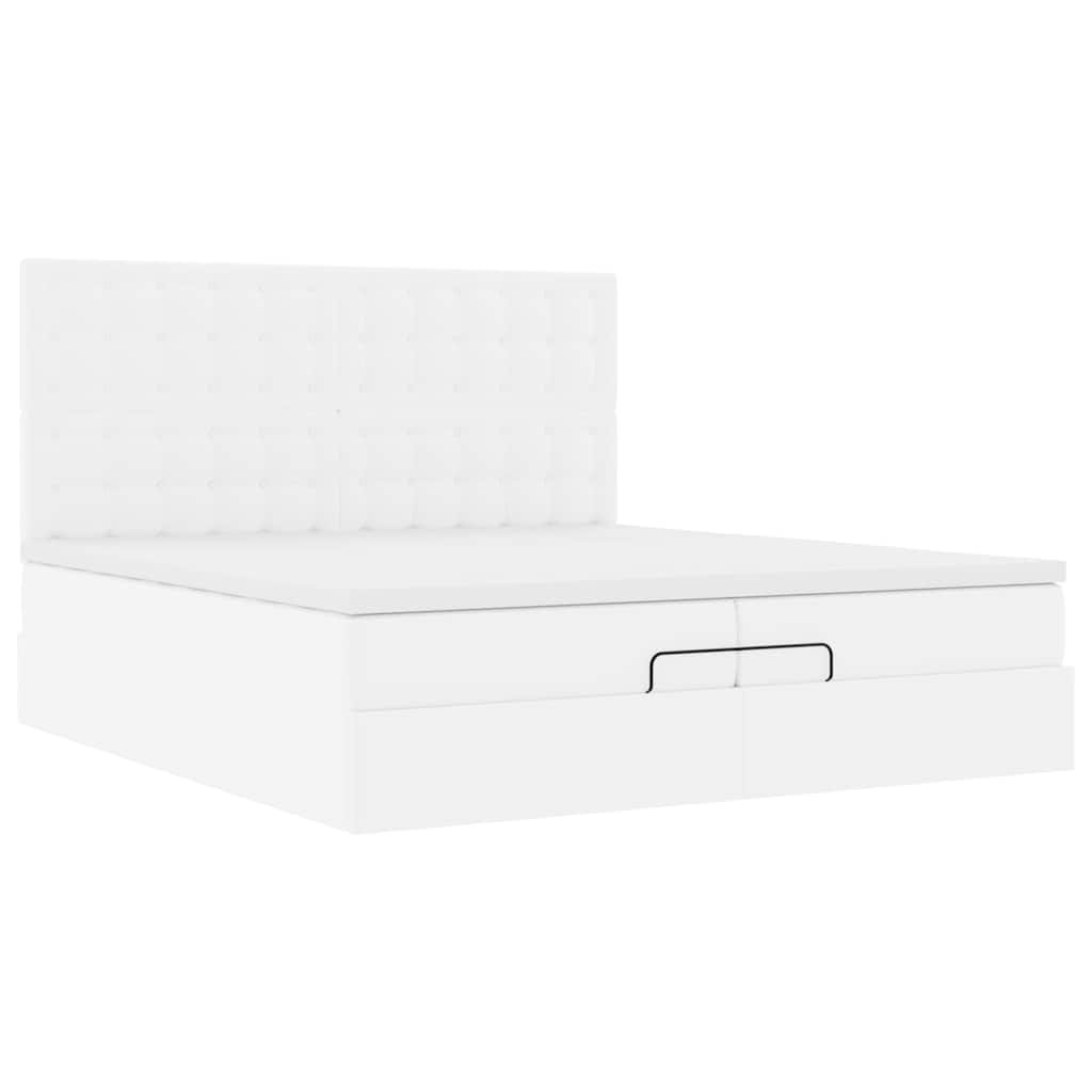 vidaXL Ottoman-Bett mit Matratzen & LEDs Weiß 200x200 cm Kunstleder