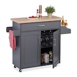 thumbnail of Relaxdays Küchenwagen, Arbeitsplatte, Schublade, 2 Fächer, Gewürz- & Handtuchhalter, HBT: 90x114,5x39,5 cm, grau/natur