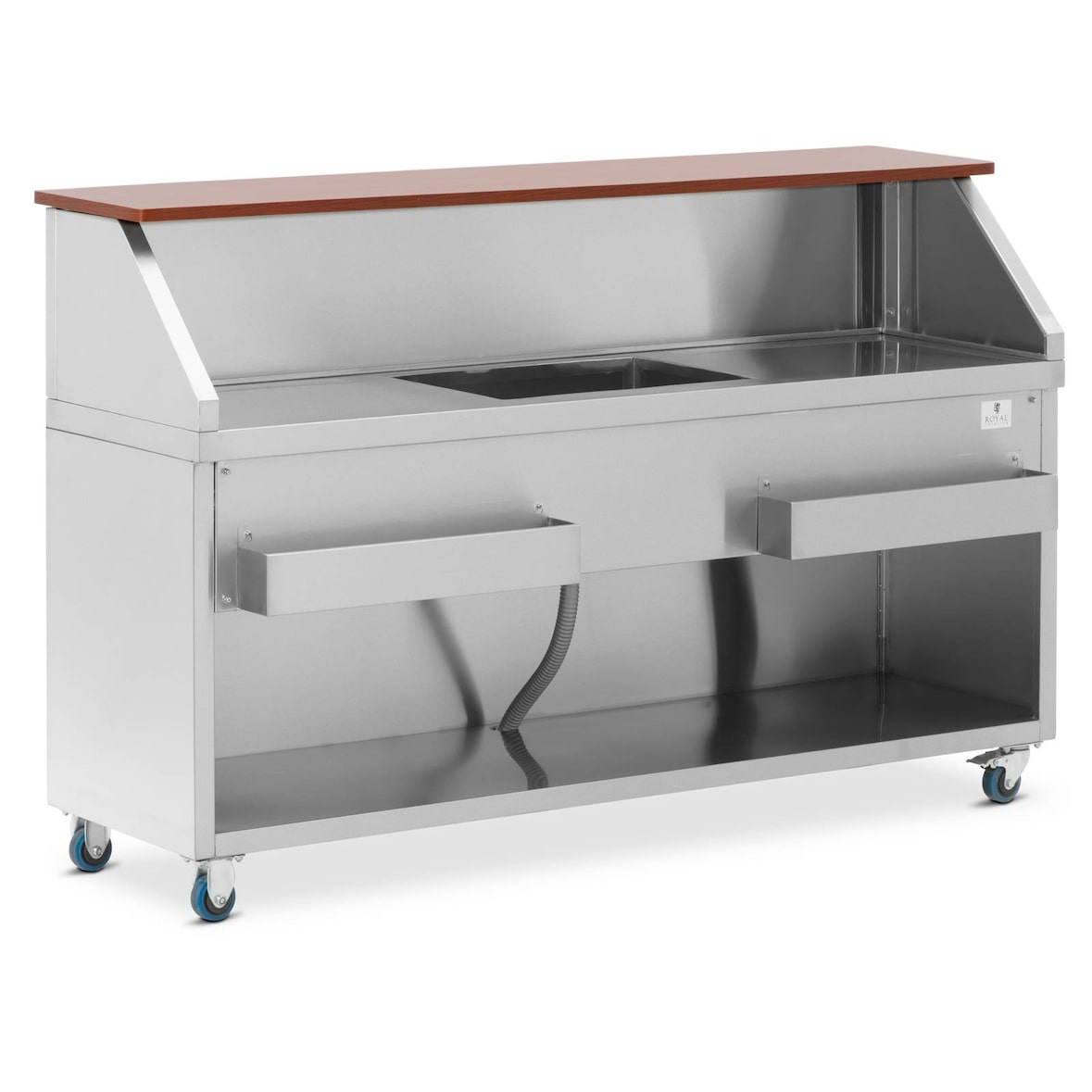 Royal Catering Estación de coctelería móvil - con cubitera y soporte para botellas - mostrador de 180 cm con aspecto de madera -