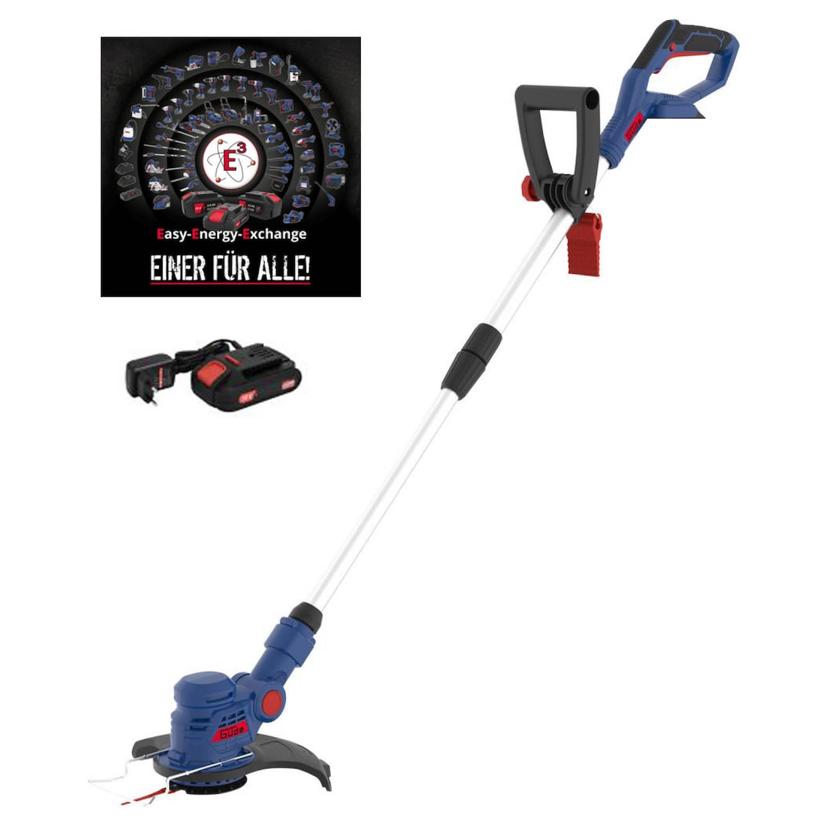 Güde Akku Rasentrimmer RT 18-201-05 Inkl. 20 Ersatzmesser, 18 V 2,0Ah E³ Akkusystem Ladegerät 58598