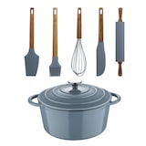 thumbnail of San Ignacio Noia - Cacerola con tapa Ø25,5x12cm (5 L) en Hierro Fundido y Set de 5 Utensilios de Silicona y Madera