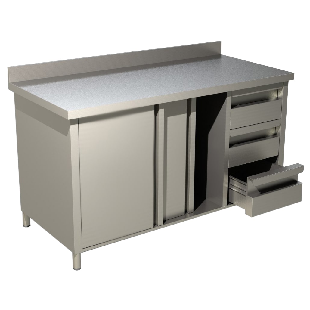 Arbeitsschrank mit Schiebetüren, Schubladen und Aufkantung B 180cm x T 60cm