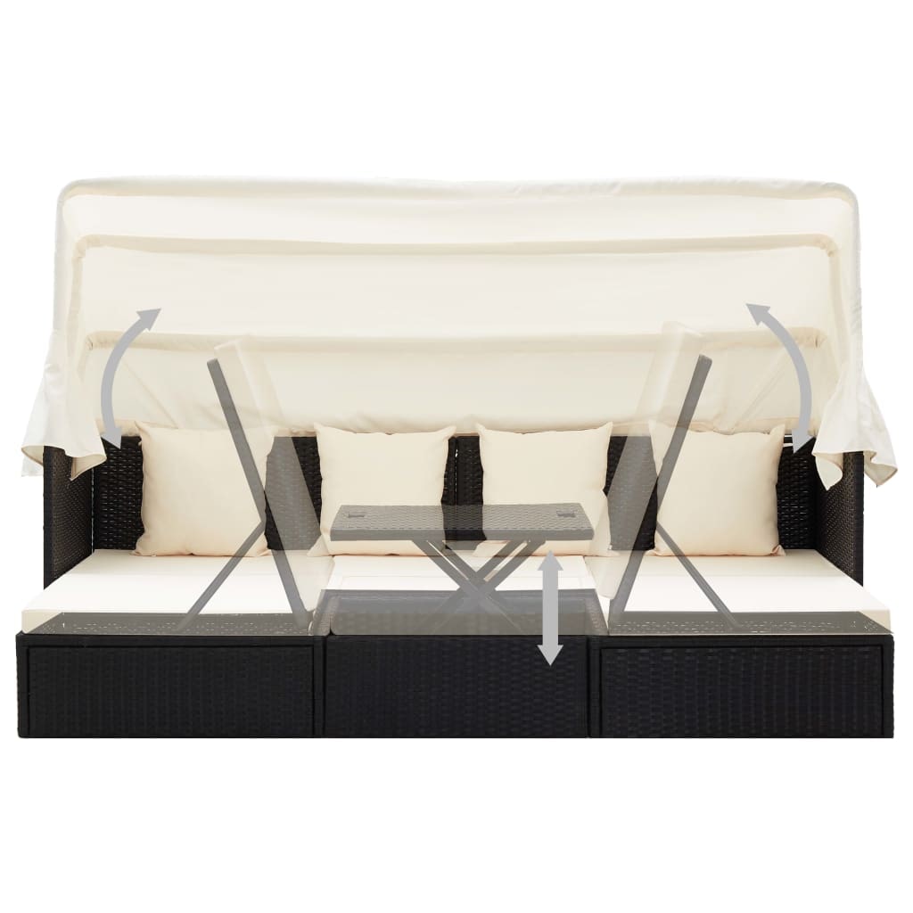 vidaXL Gartenbett mit Dach Poly Rattan : Farbe - Schwarz