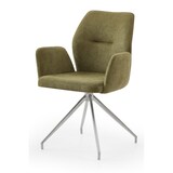 thumbnail of SalesFever Esstischgruppe 5-tlg.|180x90cm|Platte Akazie 26mm cognac|Metallgestell schwarz|4 Armlehnstühle 180° drehbar Strukturstoff |grün–silber