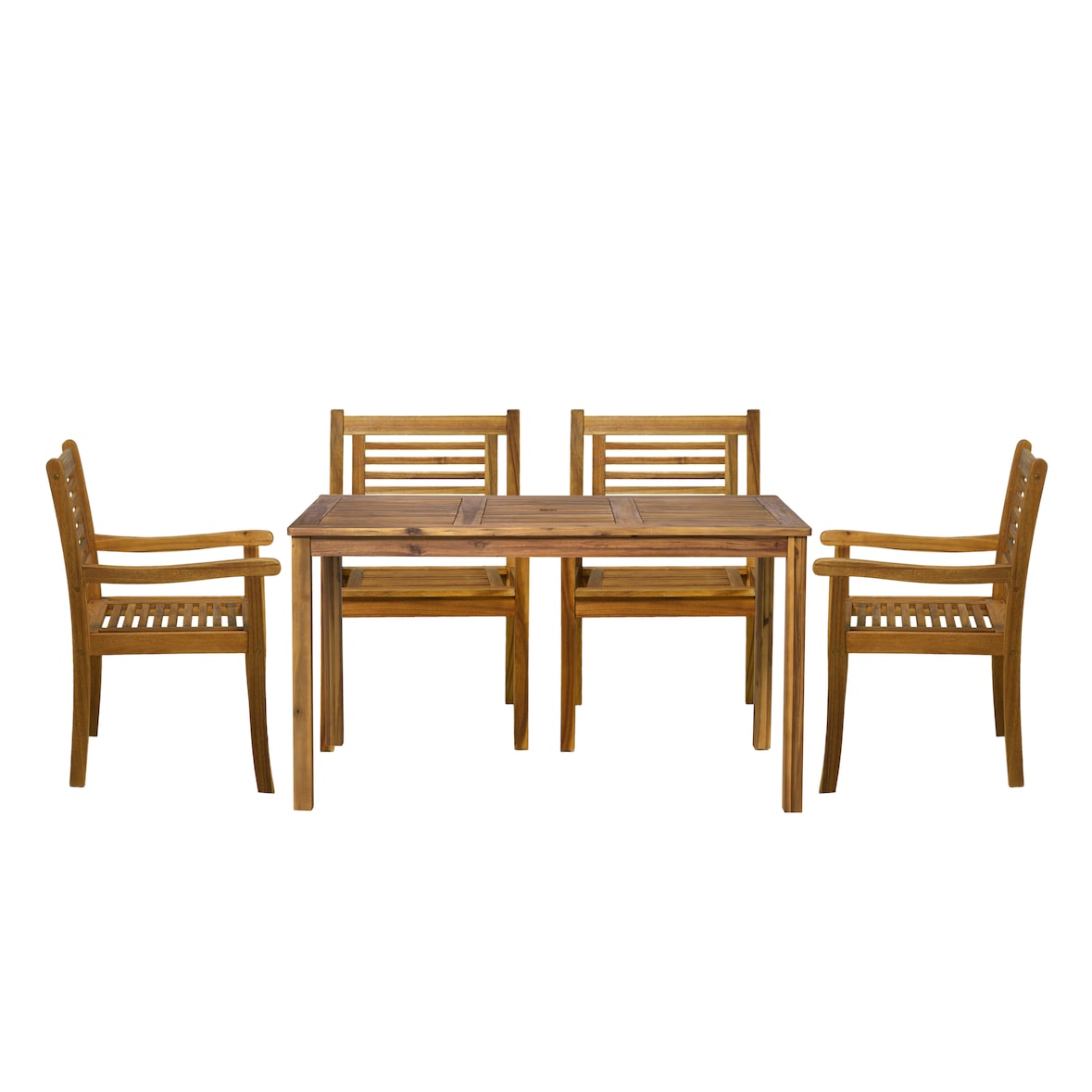 Möbilia 5-tlg. Garten-Sitzgruppe | 1 Tisch, 4 Armlehnstühle | Akazie-Holz natur | 31020021 | Serie GARTEN