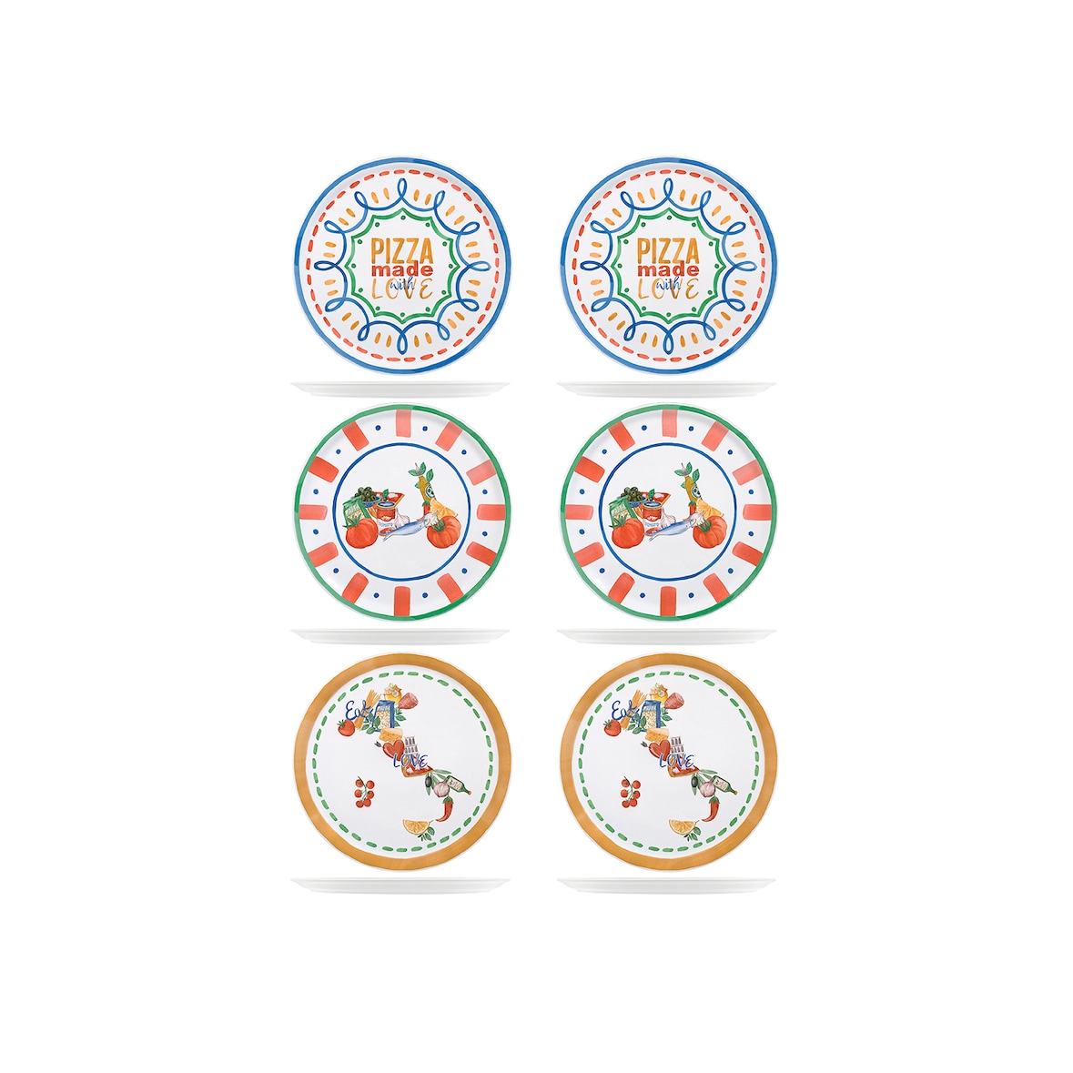 Saturnia – Set 6 Piatti Pizza Handmade Ø31 cm in Porcellana Decorata – 3 Decori Tradizionali – Lavabili in Lavastoviglie – Uso HoReCa