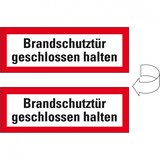 thumbnail of Aufkleber I Feuerwehrschild Brandschutztür geschlossen halten, doppelseitig, Folie, 210x74mm, DIN 4066