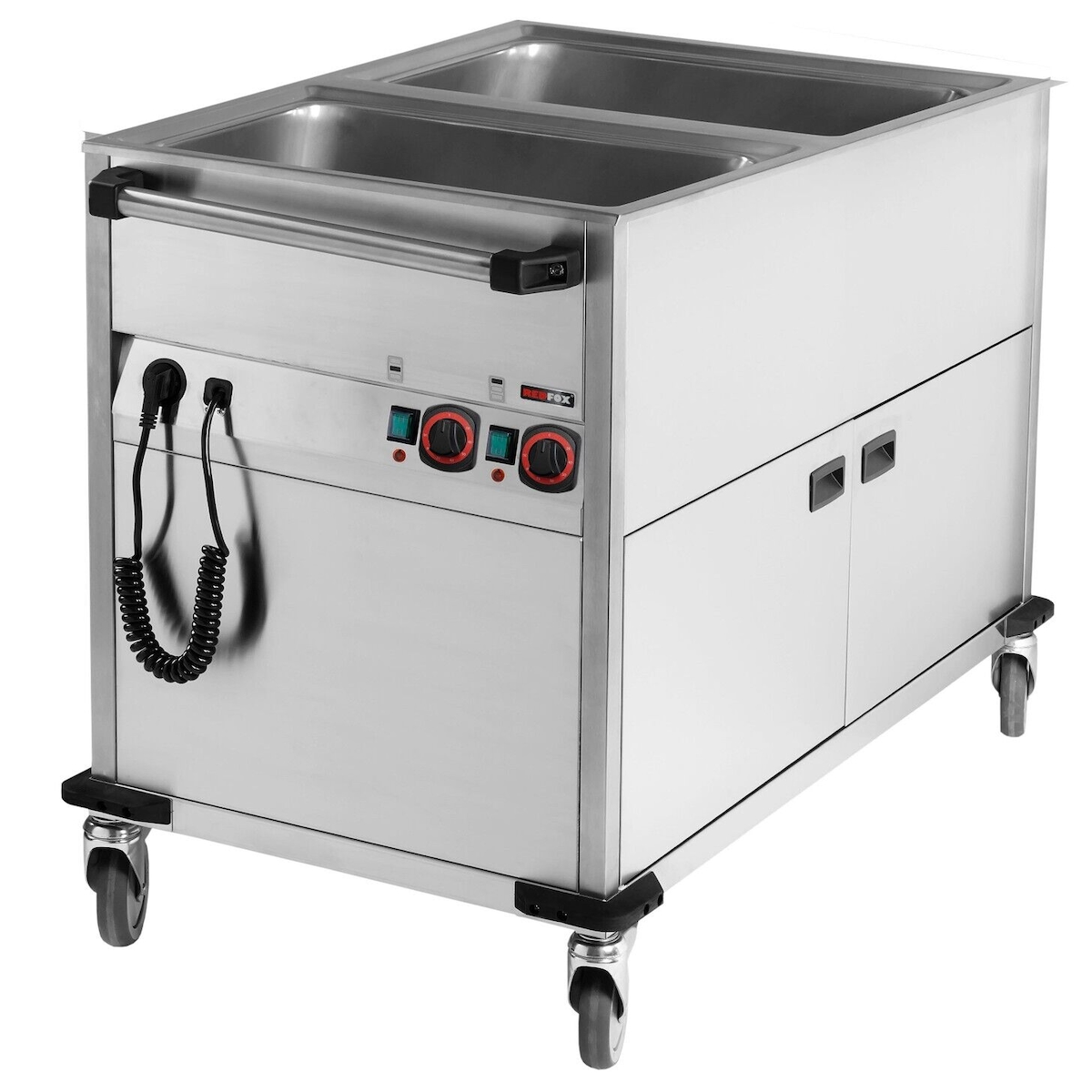 A&S polarny Bain-Marie Wagen mobiler Warmhalter Wasserbad beheizter Schrank 2xGN1/1 900x650x900mm